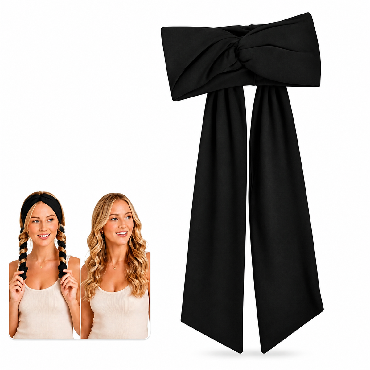 Black curling headband and styling example