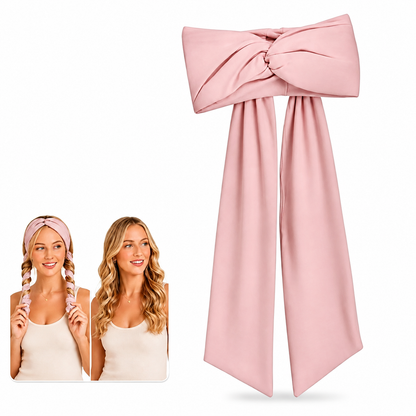 Pink curling headband and styling example