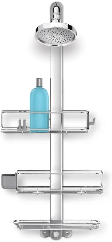 X-Large Adjustable Hanging Shower Caddy, Handheld Showerhead Compatible, Family-Size Bathroom Organizer with 12-Inch Extended Neck, Adjustable Shelves, Rust-Proof Stainless Steel