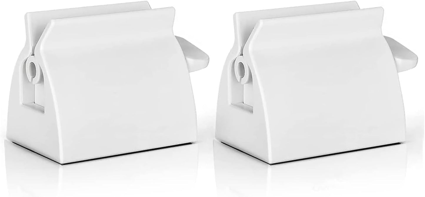 2pcs-Rolling Tube Toothpaste Squeezer Toothpaste Seat Holder Stand for Bathroom Accessories （White）