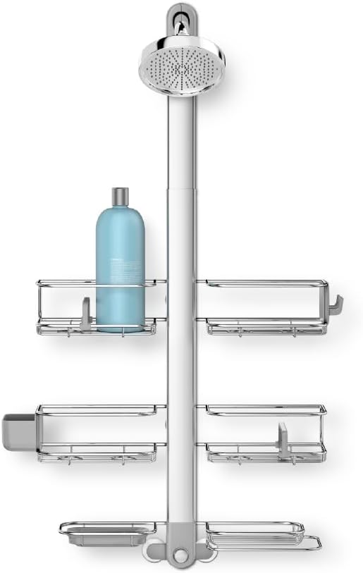 X-Large Adjustable Hanging Shower Caddy, Handheld Showerhead Compatible, Family-Size Bathroom Organizer with 12-Inch Extended Neck, Adjustable Shelves, Rust-Proof Stainless Steel