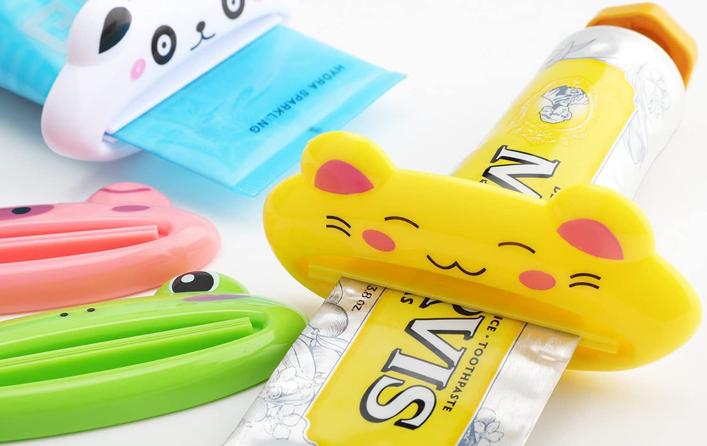 Cartoon Animal Plastic Frog Cat Panda Pig Shaped Toothpaste Cream Squeezers - Pack of 4 Mix Designs