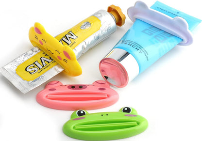 Cartoon Animal Plastic Frog Cat Panda Pig Shaped Toothpaste Cream Squeezers - Pack of 4 Mix Designs