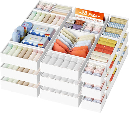 Drawer Organizer Clothes, 12 Pack Dresser Organizer, Foldable Closet Organizers and Storage, Fabric Dresser Bins, Drawer Dividers for Nursery, Baby Clothes, Underwears, Sock (Beige)