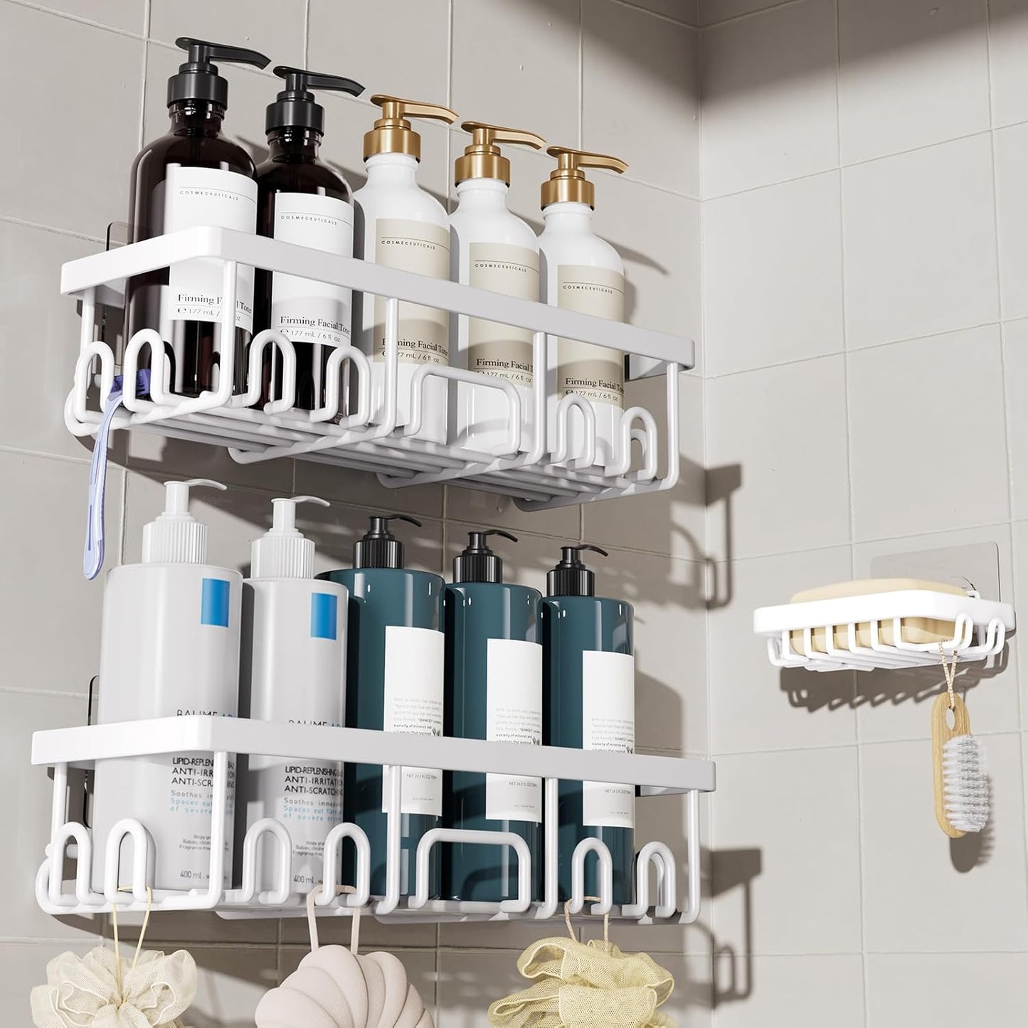 Shower Caddy 6-Pack, Advanced Rustproof Design, No Drilling Adhesive Shelves, Rack with Soap Holder, Large Capacity Bathroom Organizers and Storage, Wall-Mounted Kitchen & Home Decor
