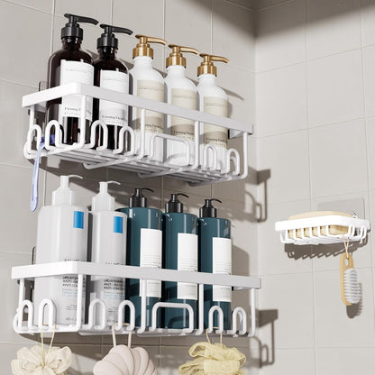 Shower Caddy 6-Pack, Advanced Rustproof Design, No Drilling Adhesive Shelves, Rack with Soap Holder, Large Capacity Bathroom Organizers and Storage, Wall-Mounted Kitchen & Home Decor
