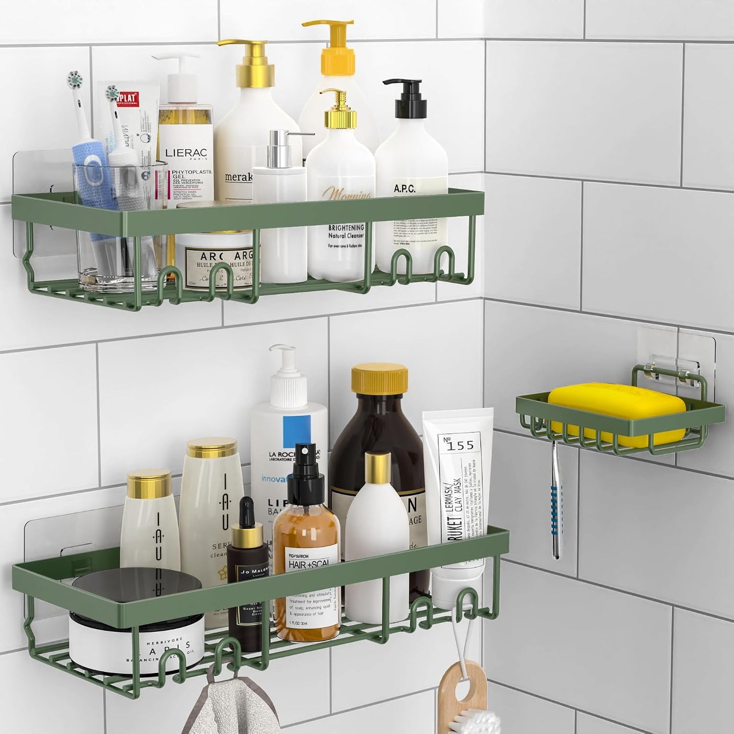 3-Pack Shower Caddy Basket Shelf with Soap Holder, No Drilling Traceless Adhesive Shower Wall Shelves, Rustproof Black Bathroom Shower Storage Organizer