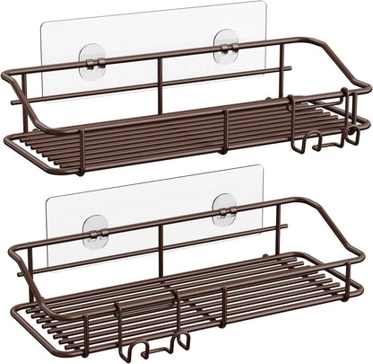 Shower Caddy Shelf Storage Rack Adhesive Without Drilling Stainless Steel with Hooks for Washroom, Lavatory, Restroom, Toilet, Bathroom, Kitchen - 2 Pack
