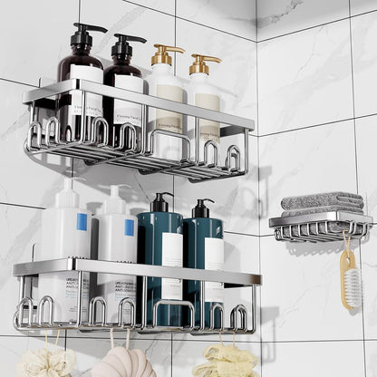 Shower Caddy 6-Pack, Advanced Rustproof Design, No Drilling Adhesive Shelves, Rack with Soap Holder, Large Capacity Bathroom Organizers and Storage, Wall-Mounted Kitchen & Home Decor