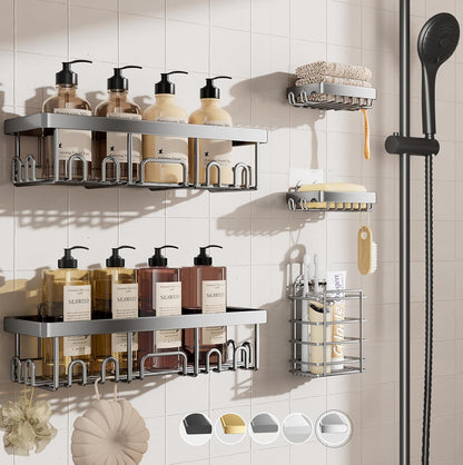 Shower Caddy 6-Pack, Advanced Rustproof Design, No Drilling Adhesive Shelves, Rack with Soap Holder, Large Capacity Bathroom Organizers and Storage, Wall-Mounted Kitchen & Home Decor