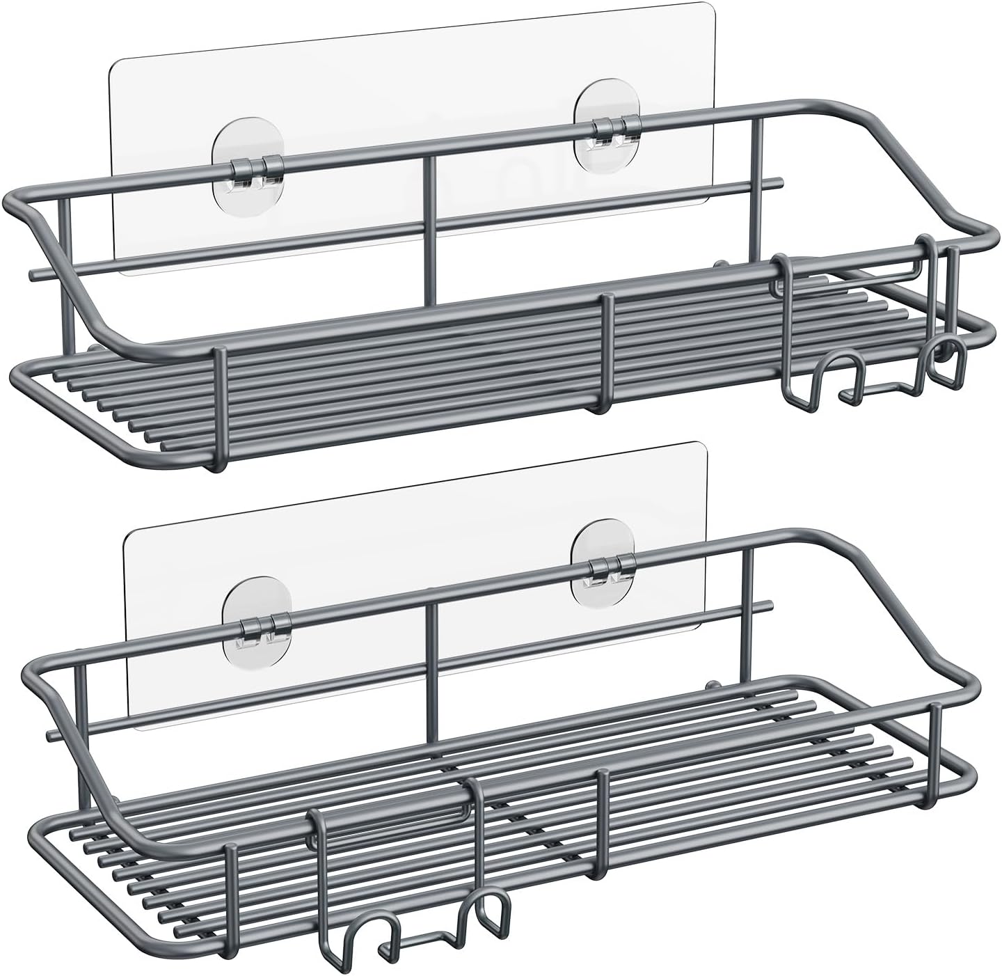 Shower Caddy Shelf Storage Rack Adhesive Without Drilling Stainless Steel with Hooks for Washroom, Lavatory, Restroom, Toilet, Bathroom, Kitchen - 2 Pack
