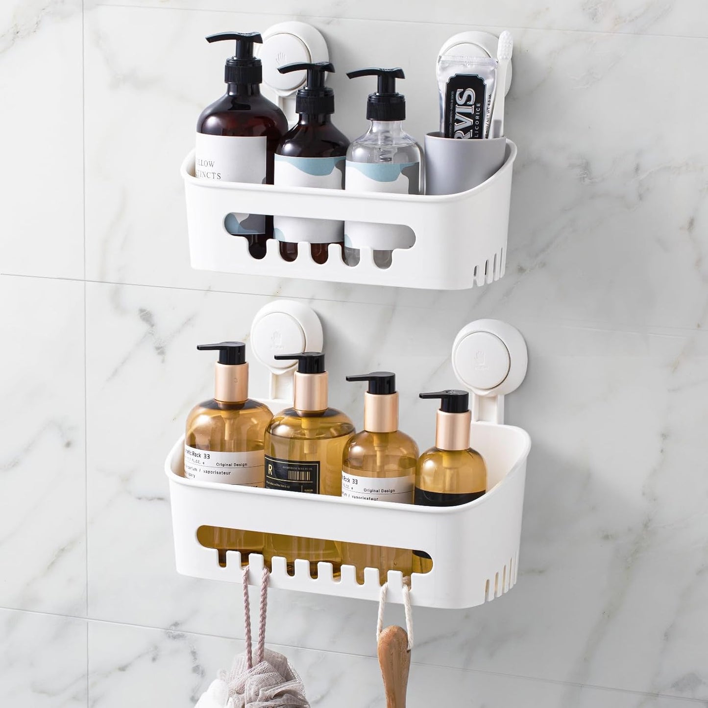 Shower Caddy Suction Cup, Shower Organizer Removable Bathroom Shelf, Storage Suction Powerful Max Hold 22lbs Bathroom Caddy Waterproof Holder, White