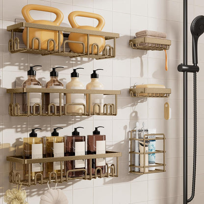 Shower Caddy 6-Pack, Advanced Rustproof Design, No Drilling Adhesive Shelves, Rack with Soap Holder, Large Capacity Bathroom Organizers and Storage, Wall-Mounted Kitchen & Home Decor