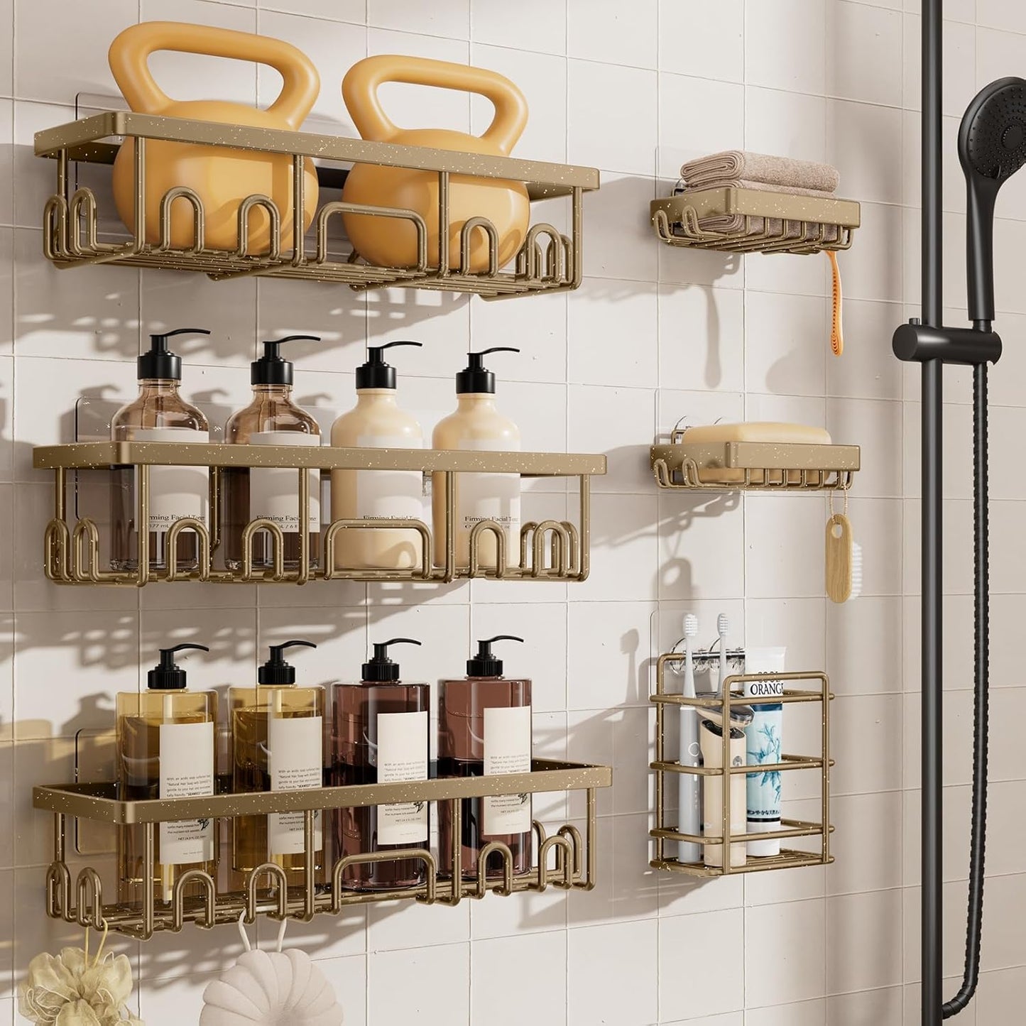 Shower Caddy 6-Pack, Advanced Rustproof Design, No Drilling Adhesive Shelves, Rack with Soap Holder, Large Capacity Bathroom Organizers and Storage, Wall-Mounted Kitchen & Home Decor