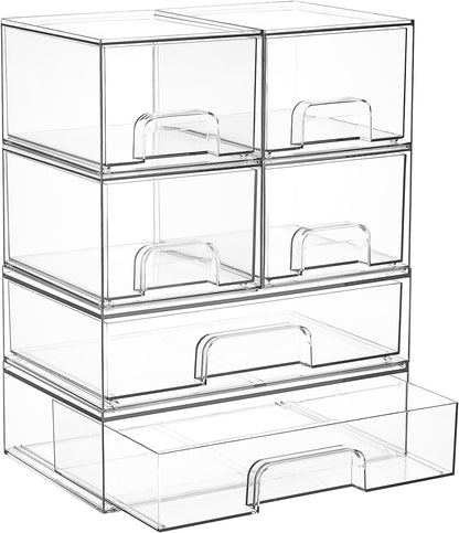 Stackable Storage Drawers Set of 5, Clear Plastic Organizer Bins for Baby Bottle, Beauty Supplies Storage, Ideal for Kichen Countertop, Vanity, Bathroom, Cabinet, Pantry Organization