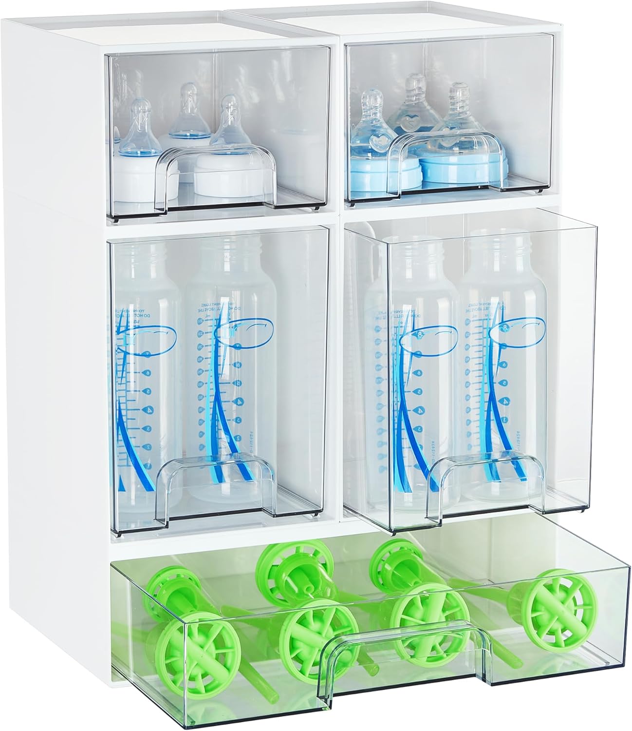 Stackable Storage Drawers Set of 5, Clear Plastic Organizer Bins for Baby Bottle, Beauty Supplies Storage, Ideal for Kichen Countertop, Vanity, Bathroom, Cabinet, Pantry Organization