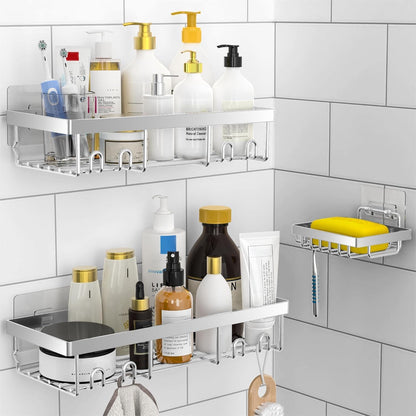 3-Pack Shower Caddy Basket Shelf with Soap Holder, No Drilling Traceless Adhesive Shower Wall Shelves, Rustproof Black Bathroom Shower Storage Organizer