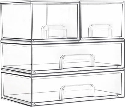 Stackable Storage Drawers Set of 5, Clear Plastic Organizer Bins for Baby Bottle, Beauty Supplies Storage, Ideal for Kichen Countertop, Vanity, Bathroom, Cabinet, Pantry Organization