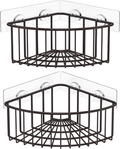 2-Pack Corner Shower Caddy, SUS304 Stainless Steel, Wall Mounted Bathroom Shelf with Adhesive, Storage Organizer for Toilet, Dorm and Kitchen (Silver)