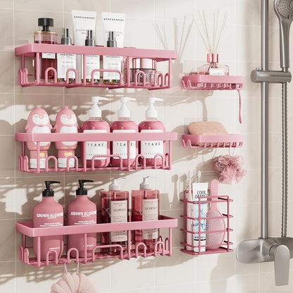 Shower Caddy 6-Pack, Advanced Rustproof Design, No Drilling Adhesive Shelves, Rack with Soap Holder, Large Capacity Bathroom Organizers and Storage, Wall-Mounted Kitchen & Home Decor