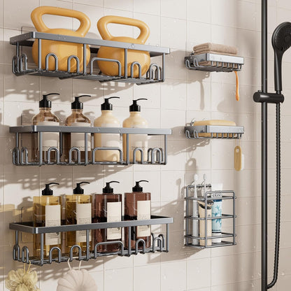 Shower Caddy 6-Pack, Advanced Rustproof Design, No Drilling Adhesive Shelves, Rack with Soap Holder, Large Capacity Bathroom Organizers and Storage, Wall-Mounted Kitchen & Home Decor