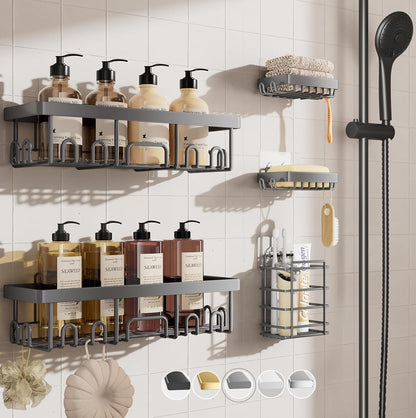Shower Caddy 6-Pack, Advanced Rustproof Design, No Drilling Adhesive Shelves, Rack with Soap Holder, Large Capacity Bathroom Organizers and Storage, Wall-Mounted Kitchen & Home Decor