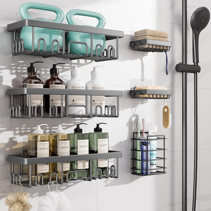 Shower Caddy 6-Pack, Advanced Rustproof Design, No Drilling Adhesive Shelves, Rack with Soap Holder, Large Capacity Bathroom Organizers and Storage, Wall-Mounted Kitchen & Home Decor