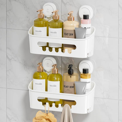 Shower Caddy Suction Cup, Shower Organizer Removable Bathroom Shelf, Storage Suction Powerful Max Hold 22lbs Bathroom Caddy Waterproof Holder, White
