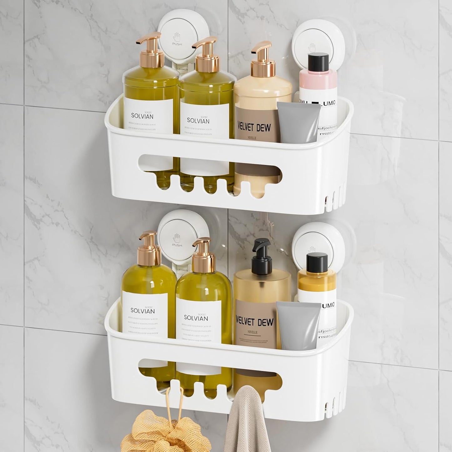 Shower Caddy Suction Cup, Shower Organizer Removable Bathroom Shelf, Storage Suction Powerful Max Hold 22lbs Bathroom Caddy Waterproof Holder, White
