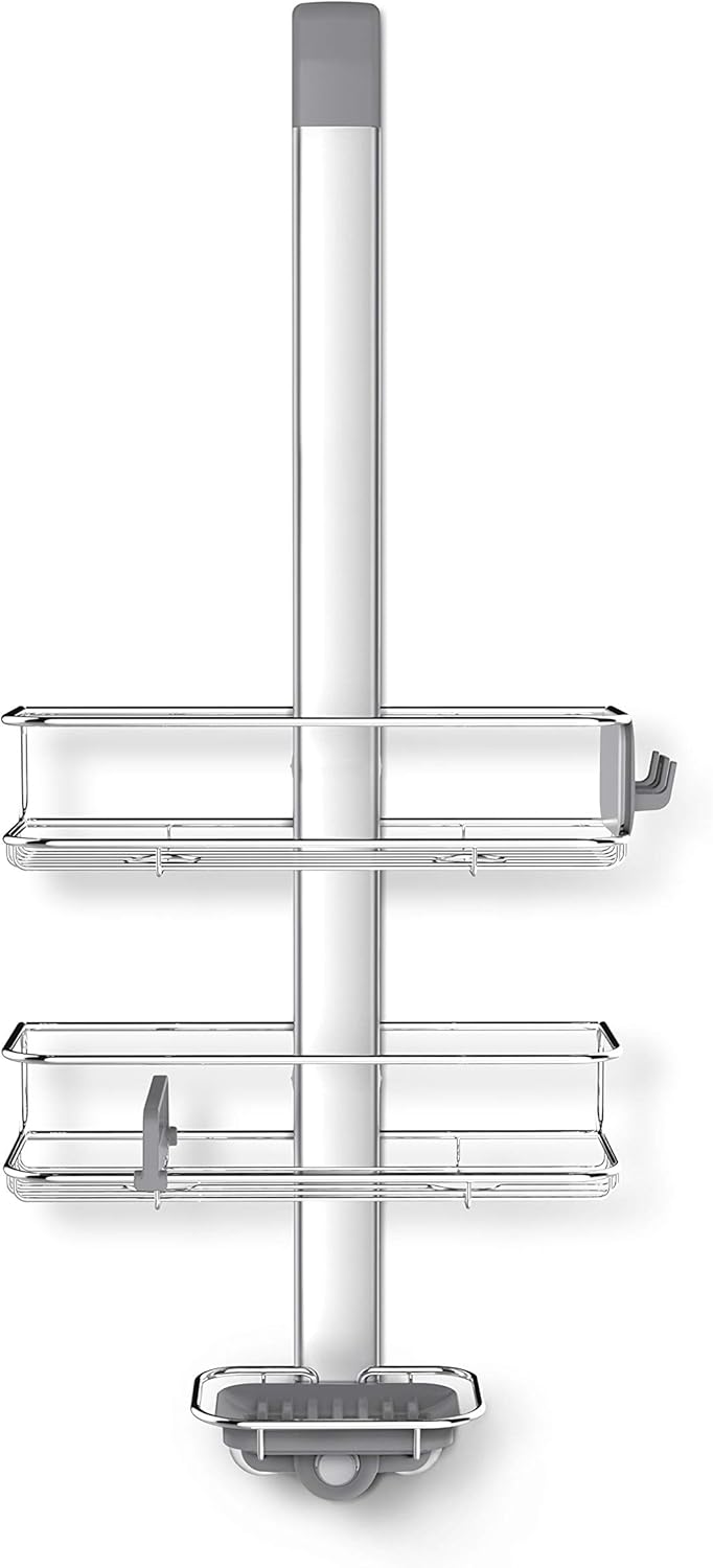 X-Large Adjustable Hanging Shower Caddy, Handheld Showerhead Compatible, Family-Size Bathroom Organizer with 12-Inch Extended Neck, Adjustable Shelves, Rust-Proof Stainless Steel
