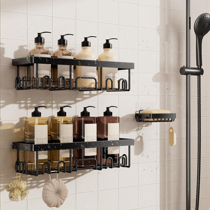 Shower Caddy 6-Pack, Advanced Rustproof Design, No Drilling Adhesive Shelves, Rack with Soap Holder, Large Capacity Bathroom Organizers and Storage, Wall-Mounted Kitchen & Home Decor