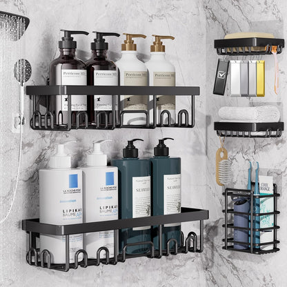 Shower Caddy 6-Pack, Advanced Rustproof Design, No Drilling Adhesive Shelves, Rack with Soap Holder, Large Capacity Bathroom Organizers and Storage, Wall-Mounted Kitchen & Home Decor