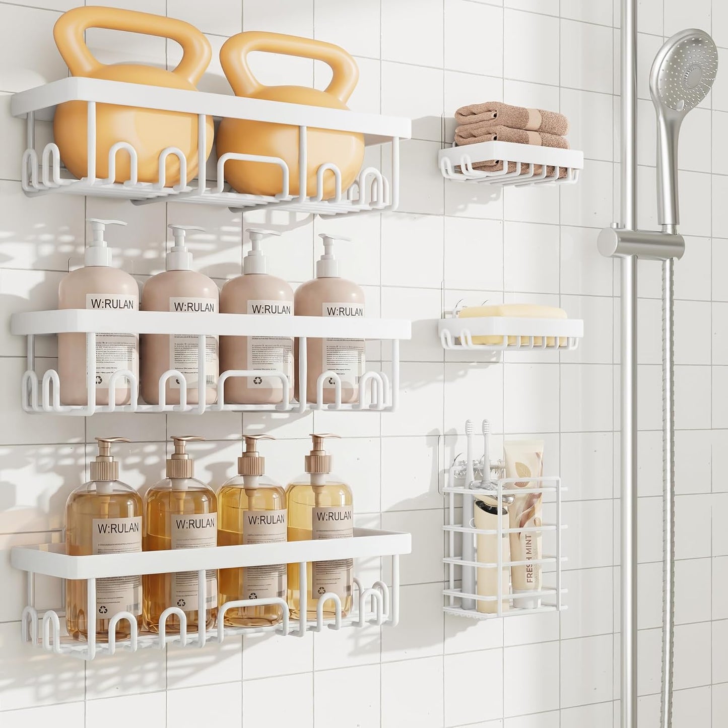 Shower Caddy 6-Pack, Advanced Rustproof Design, No Drilling Adhesive Shelves, Rack with Soap Holder, Large Capacity Bathroom Organizers and Storage, Wall-Mounted Kitchen & Home Decor