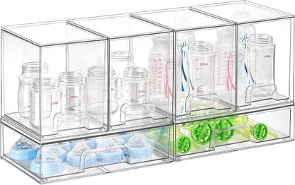 Stackable Storage Drawers Set of 5, Clear Plastic Organizer Bins for Baby Bottle, Beauty Supplies Storage, Ideal for Kichen Countertop, Vanity, Bathroom, Cabinet, Pantry Organization