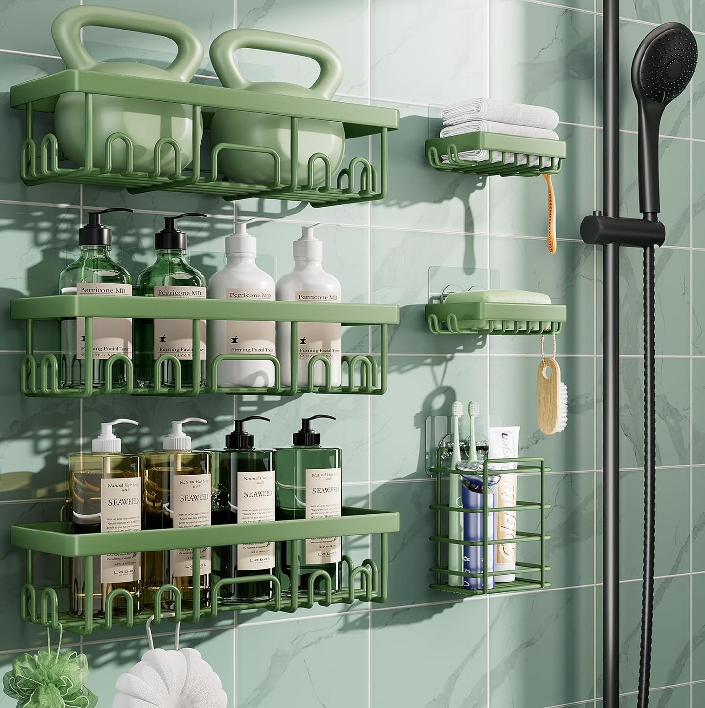 Shower Caddy 6-Pack, Advanced Rustproof Design, No Drilling Adhesive Shelves, Rack with Soap Holder, Large Capacity Bathroom Organizers and Storage, Wall-Mounted Kitchen & Home Decor