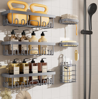 Shower Caddy 6-Pack, Advanced Rustproof Design, No Drilling Adhesive Shelves, Rack with Soap Holder, Large Capacity Bathroom Organizers and Storage, Wall-Mounted Kitchen & Home Decor