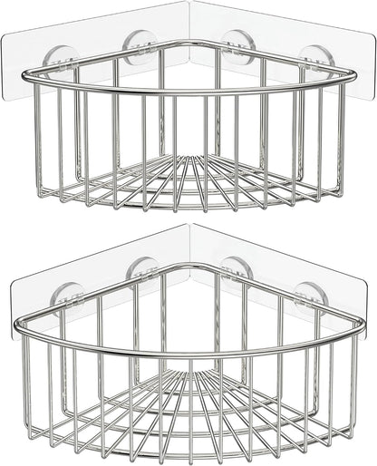 2-Pack Corner Shower Caddy, SUS304 Stainless Steel, Wall Mounted Bathroom Shelf with Adhesive, Storage Organizer for Toilet, Dorm and Kitchen (Silver)