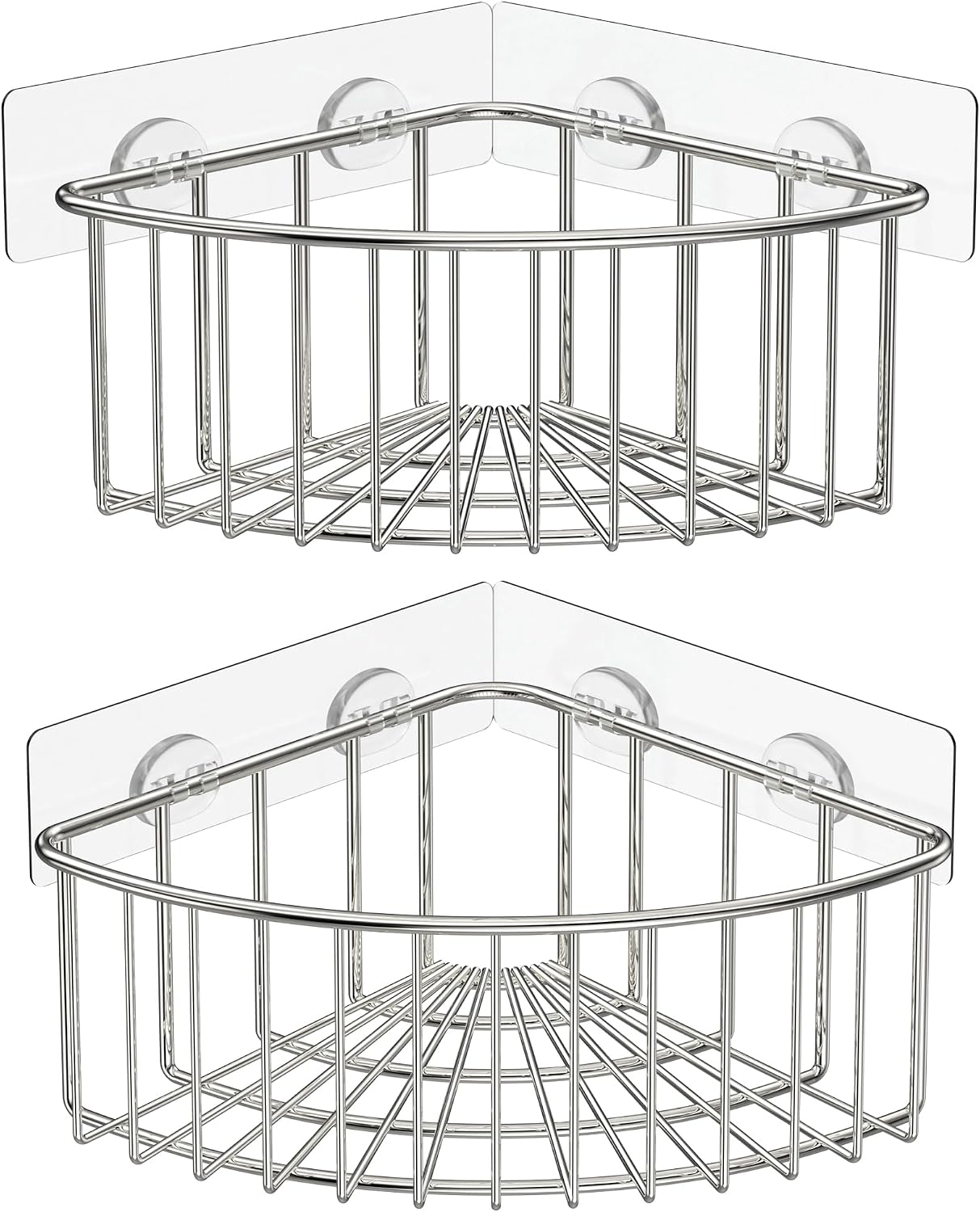 2-Pack Corner Shower Caddy, SUS304 Stainless Steel, Wall Mounted Bathroom Shelf with Adhesive, Storage Organizer for Toilet, Dorm and Kitchen (Silver)