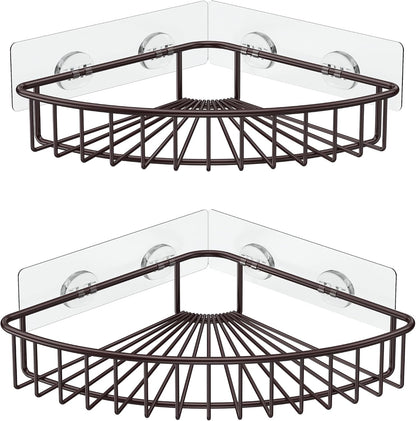 2-Pack Corner Shower Caddy, SUS304 Stainless Steel, Wall Mounted Bathroom Shelf with Adhesive, Storage Organizer for Toilet, Dorm and Kitchen (Silver)