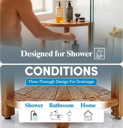 12" Kai-Petite Teak Corner Shelf Stand - Shower Stand with 3 Tier Shelf for Bathroom - Durable Water Resistant Shower Organizer - Space-Saving Storage Shelves with Anti-Slip Feet