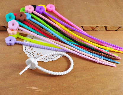 17Colors Flower Silicone Cord,Silicone Ties Bag Clip,Cable Straps,Bread Tie,Silicone Ties,Cable Ties,Bag Sealing Clips,Household Snake Tie