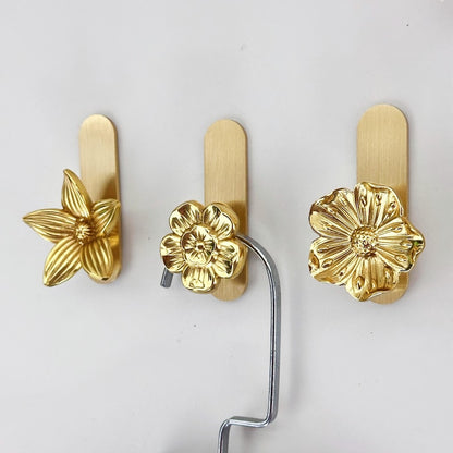Brass flower adhesive wall Hooks for Bag, Hat,Coat - brass hook Bathroom Wall Towel Hanging Wall Hooks,Craft Supplies for handmade wall hook