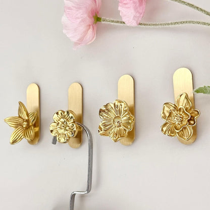 Brass flower adhesive wall Hooks for Bag, Hat,Coat - brass hook Bathroom Wall Towel Hanging Wall Hooks,Craft Supplies for handmade wall hook