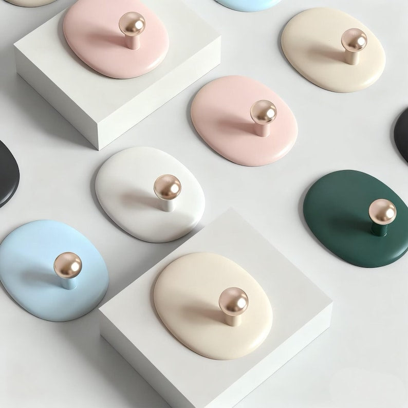colorful Wall Hooks for DIY Projects - washroom Towel, Coats, Keys - Oval Adhesive Hooks hooks for Handmade Wall Hangers - Kids Room Decor