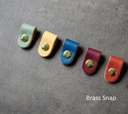 Full Grain Leather Cord Organizer, Colorful Headphone Cable Holder, Snap Tie
