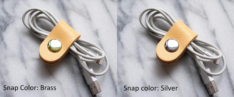 Full Grain Leather Cord Organizer, Colorful Headphone Cable Holder, Snap Tie