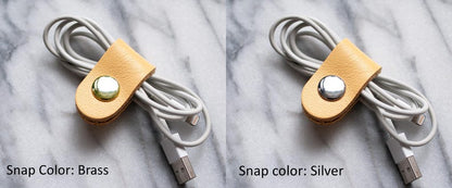 Full Grain Leather Cord Organizer, Colorful Headphone Cable Holder, Snap Tie