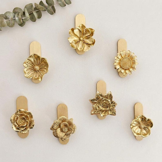 Brass flower adhesive wall Hooks for Bag, Hat,Coat - brass hook Bathroom Wall Towel Hanging Wall Hooks,Craft Supplies for handmade wall hook